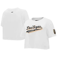 T-shirt court Pro Standard White Vegas Golden Knights Boxy Script Tail pour femmes