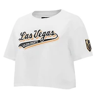 T-shirt court Pro Standard White Vegas Golden Knights Boxy Script Tail pour femmes