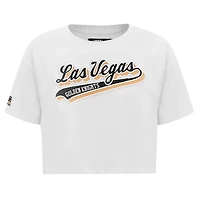 T-shirt court Pro Standard White Vegas Golden Knights Boxy Script Tail pour femmes
