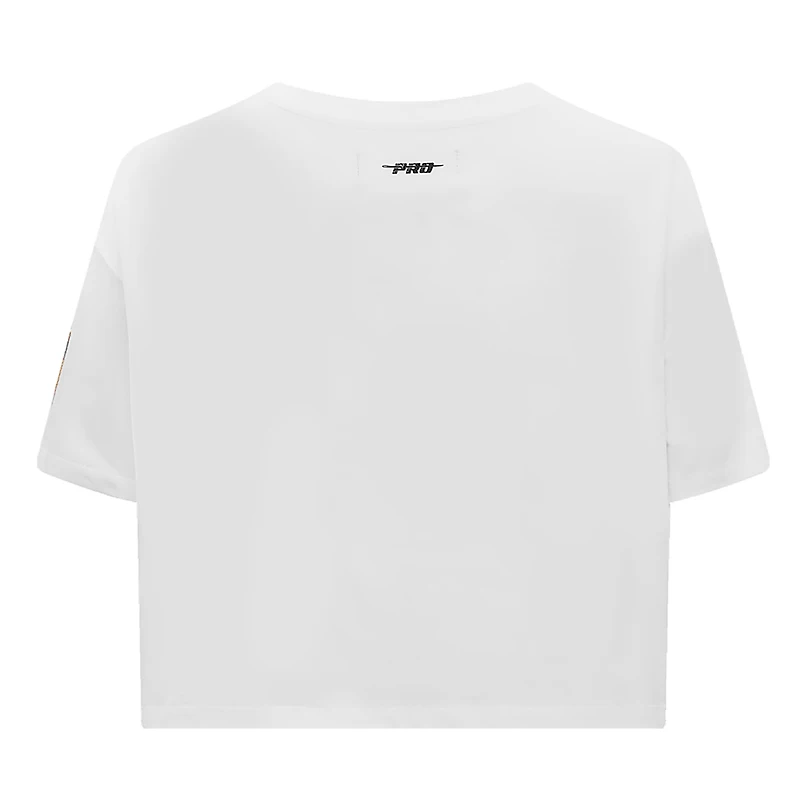 T-shirt court Pro Standard White Vegas Golden Knights Boxy Script Tail pour femmes
