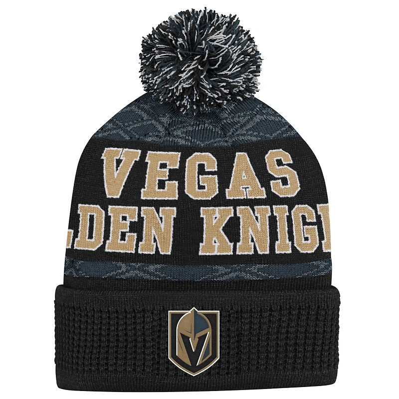 Bonnet en tricot à revers avec rondelle noire des Golden Knights de Vegas pour jeunes avec pompon