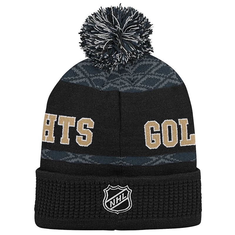 Bonnet en tricot à revers avec rondelle noire des Golden Knights de Vegas pour jeunes avec pompon