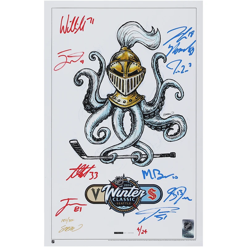 Vegas Golden Knights vs. Seattle Kraken Autographed14" x 20" 2024 NHL Winter Classic Print by S. Preston with 10 Signatures - Limited Edition of 24