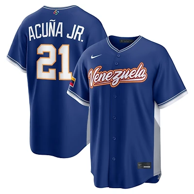 Maillot de Baseball Nike Ronald Acuña Jr. Royal Venezuela 2026 World Classic (version route) pour homme