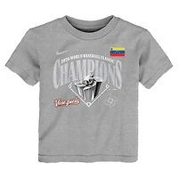T-shirt Nike pour enfant en bas âge, gris chiné foncé, Venezuela, champions de la Classique mondiale baseball 2026, vestiaire des vainqueurs