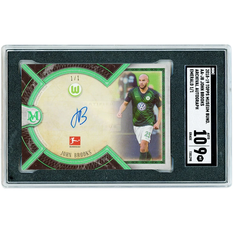 John Brooks VfL Wolfsburg Autographed 2018-19 Topps Museum Collection Emerald Archival Autograph #AA-JB #1/1 SGC Authenticated 9/10 Card