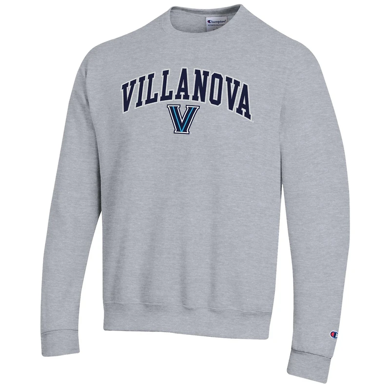 Men's Champion Heather Gray Villanova Wildcats Arch Over Logo Pullover Sweatshirt