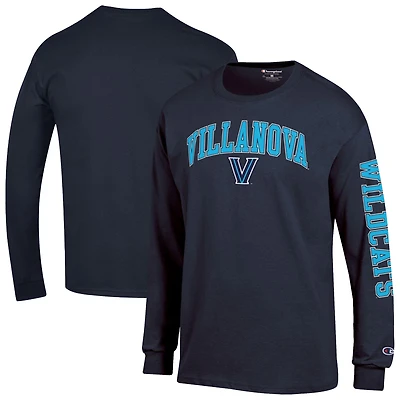 T-shirt à manches longues Champion Navy Villanova Wildcats pour homme avec logo Arch Over 2-Hit