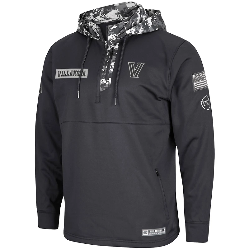 Men's Colosseum Charcoal Villanova Wildcats OHT Military Appreciation Digi Camo Quarter-Zip Hoodie