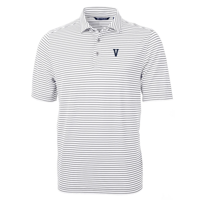 Men's Cutter & Buck Gray Villanova Wildcats Big Tall Team Logo Virtue Eco Pique Stripe Recycled Polo