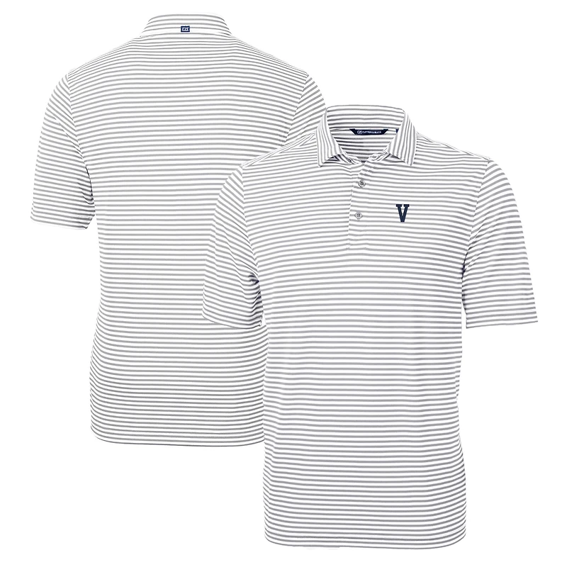 Men's Cutter & Buck Gray Villanova Wildcats Big Tall Team Logo Virtue Eco Pique Stripe Recycled Polo