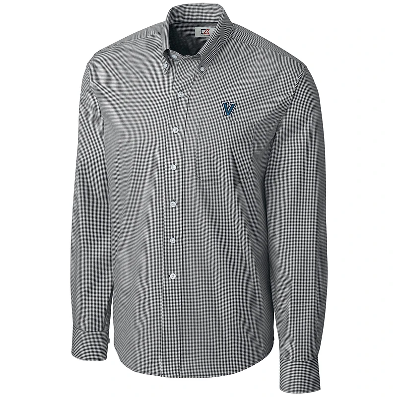 Men's Cutter & Buck Heather Charcoal Villanova Wildcats Epic Easy Care Gingham Big Tall Long Sleeve Button-Down Shirt