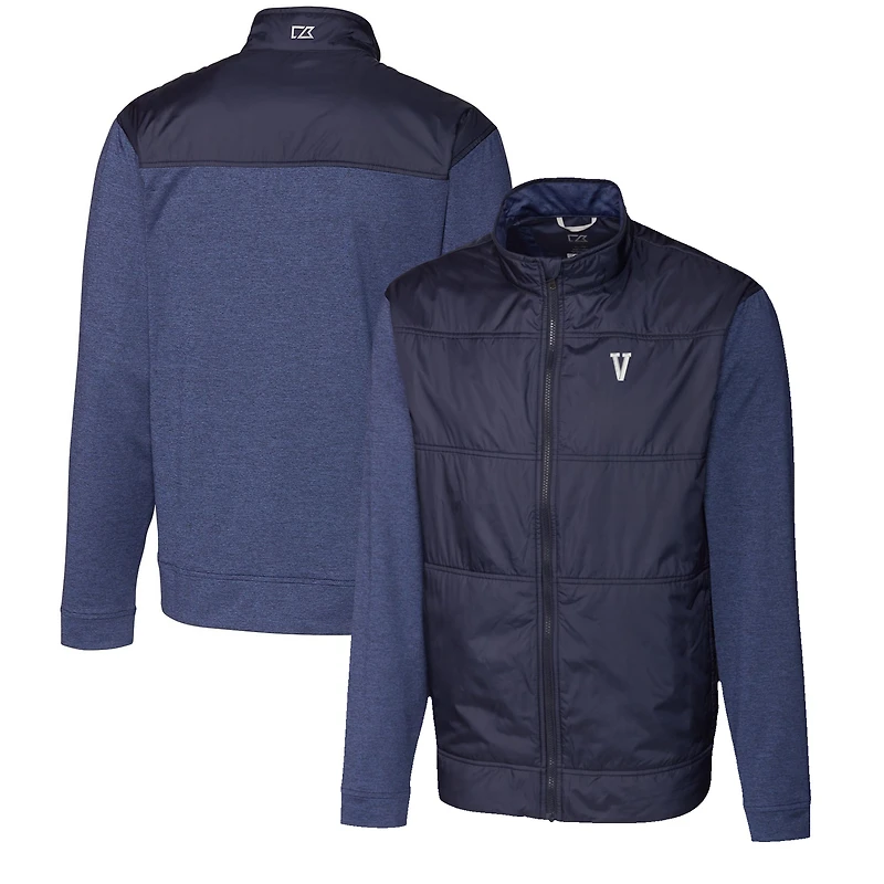 Veste coupe-vent matelassée zippée intégrale Cutter & Buck Navy Villanova Wildcats Vault pour homme, grandes tailles