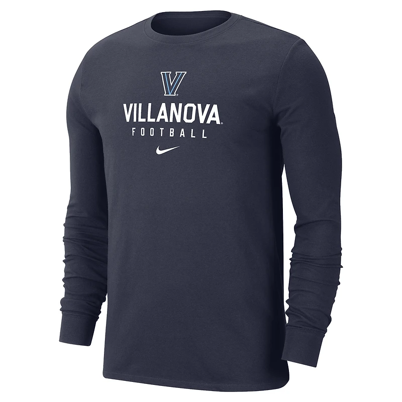 T-shirt à manches longues Nike Villanova Wildcats pour homme bleu marine