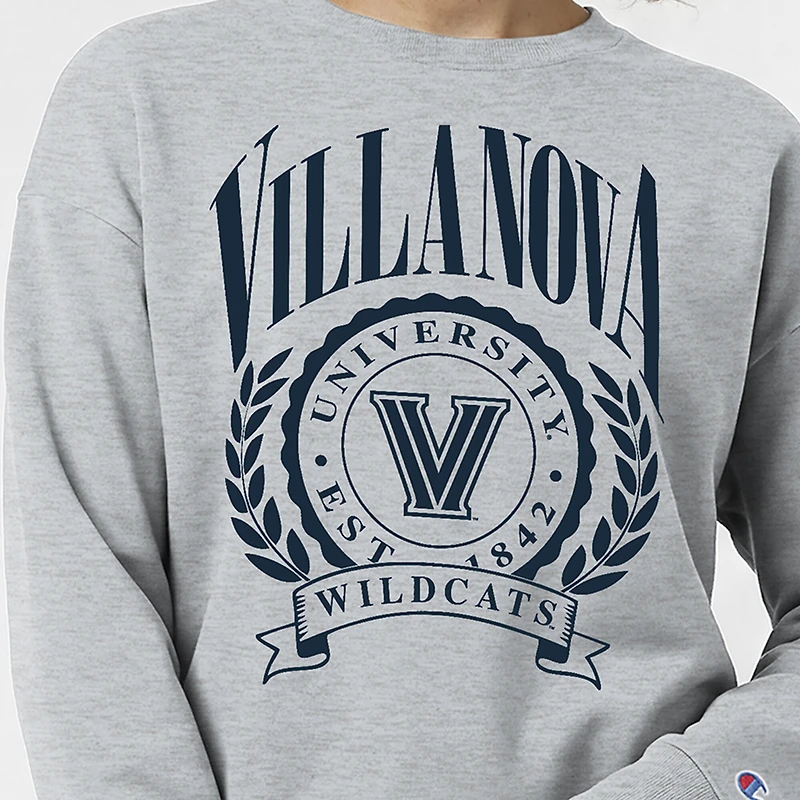 Women's Champion Heather Gray Villanova Wildcats Academic Crest Powerblend Crewneck Sweatshirt
