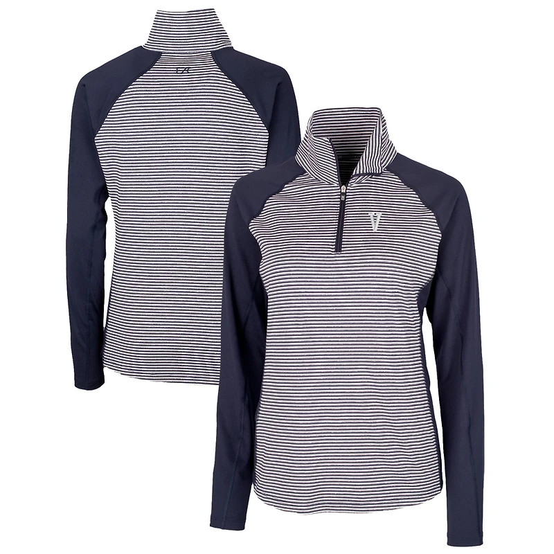 Women's Cutter & Buck Navy Villanova Wildcats Forge Tonal Stripe Stretch Half-Zip Pullover Top