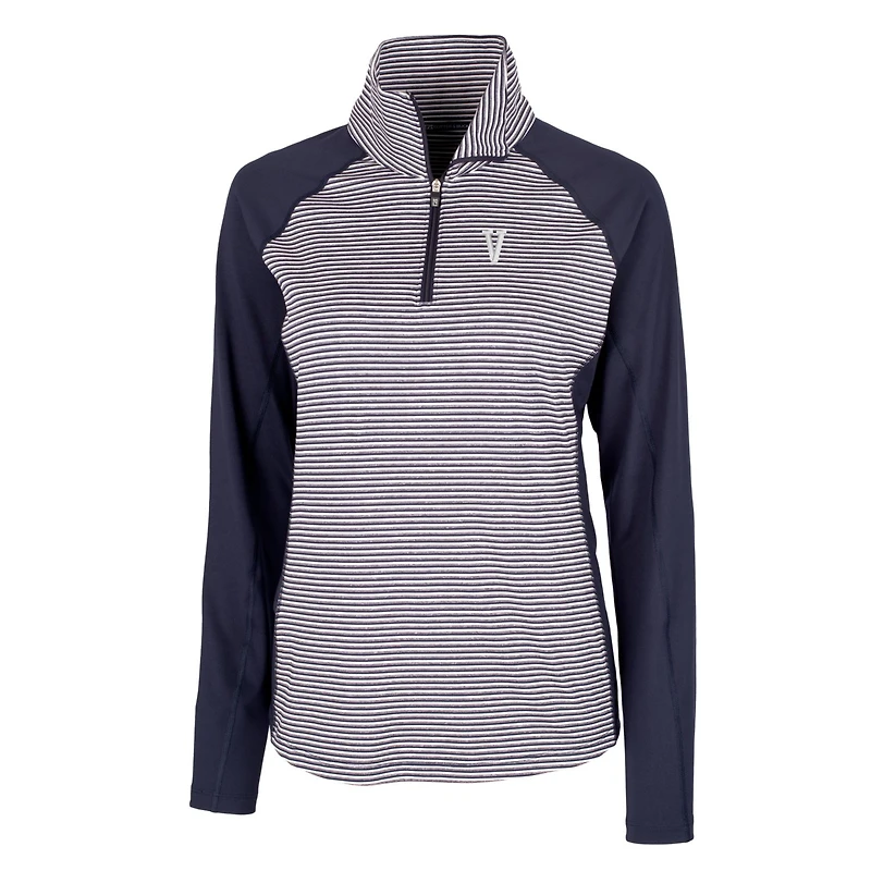 Women's Cutter & Buck Navy Villanova Wildcats Forge Tonal Stripe Stretch Half-Zip Pullover Top