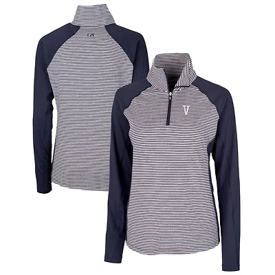 Women's Cutter & Buck Navy Villanova Wildcats Forge Tonal Stripe Stretch Half-Zip Pullover Top