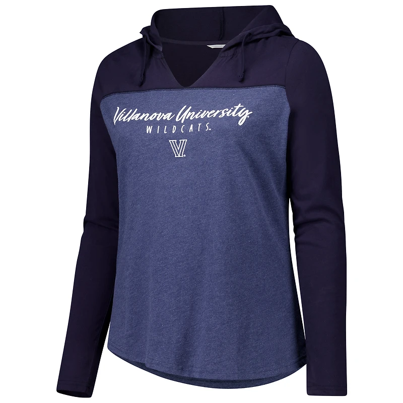 T-shirt à manches longues et col en V blocs de couleur Villanova Wildcats, bleu marine chiné, pour femme
