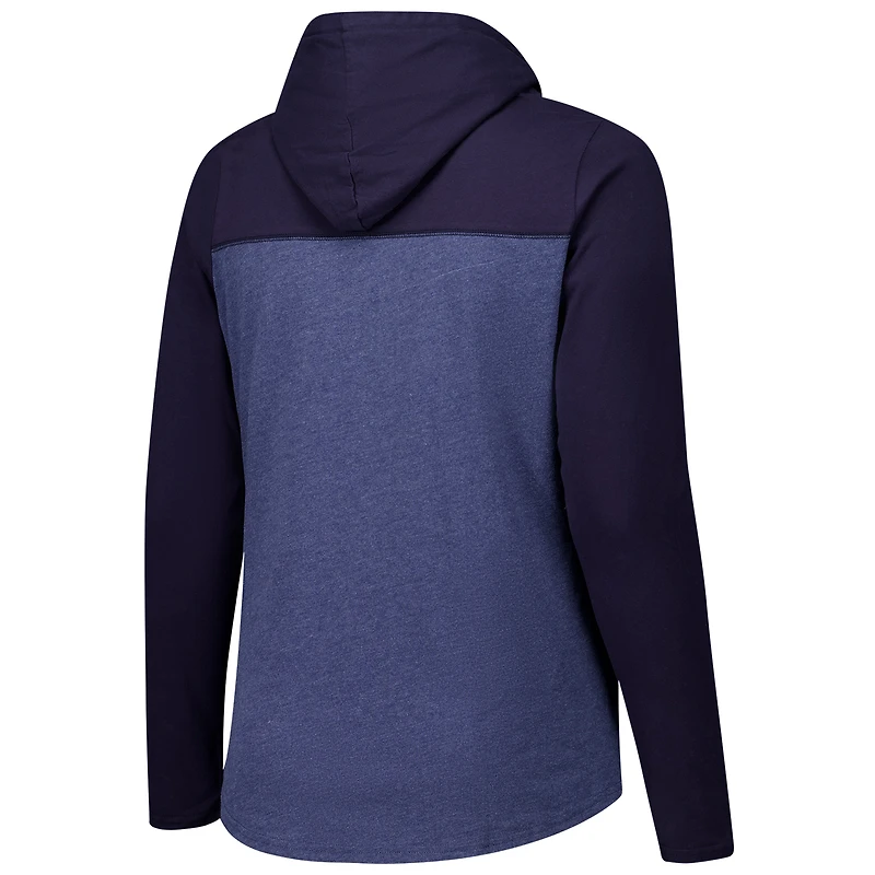 Women's Heather Navy Villanova Wildcats Knockout Color Block Hooded V-Neck Long Sleeve T-Shirt