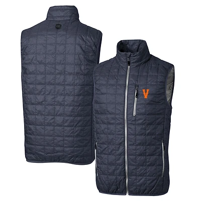 Doudoune sans manches Cutter & Buck Heather Navy Virginia Cavaliers Vintage Logo Rainier PrimaLoft Eco, zippée intégrale