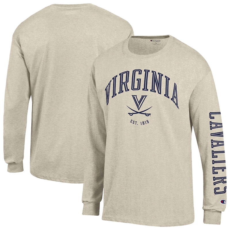 T-shirt à manches longues Champion Heather Oatmeal Virginia Cavaliers Neutral Arch pour homme