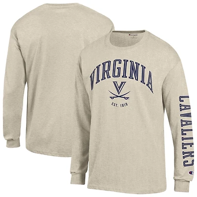 T-shirt à manches longues Champion Oatmeal Virginia Cavaliers Neutral Arch pour homme
