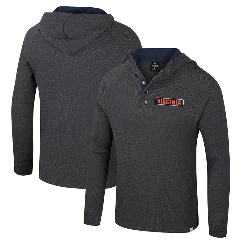 T-shirt à capuche manches longues Henley pour homme Colosseum Charcoal Virginia Cavaliers Dujour Ralgan