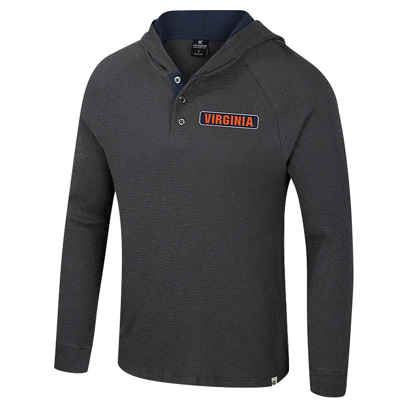 Men's Colosseum  Charcoal Virginia Cavaliers Dujour Ralgan Long Sleeve Henley Hoodie T-Shirt