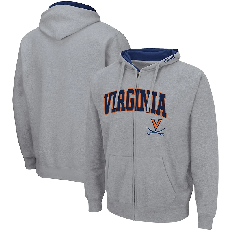 Men's Colosseum Heathered Gray Virginia Cavaliers Arch & Logo 3.0 Full-Zip Hoodie