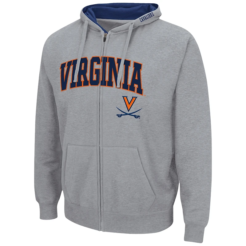 Men's Colosseum Heathered Gray Virginia Cavaliers Arch & Logo 3.0 Full-Zip Hoodie