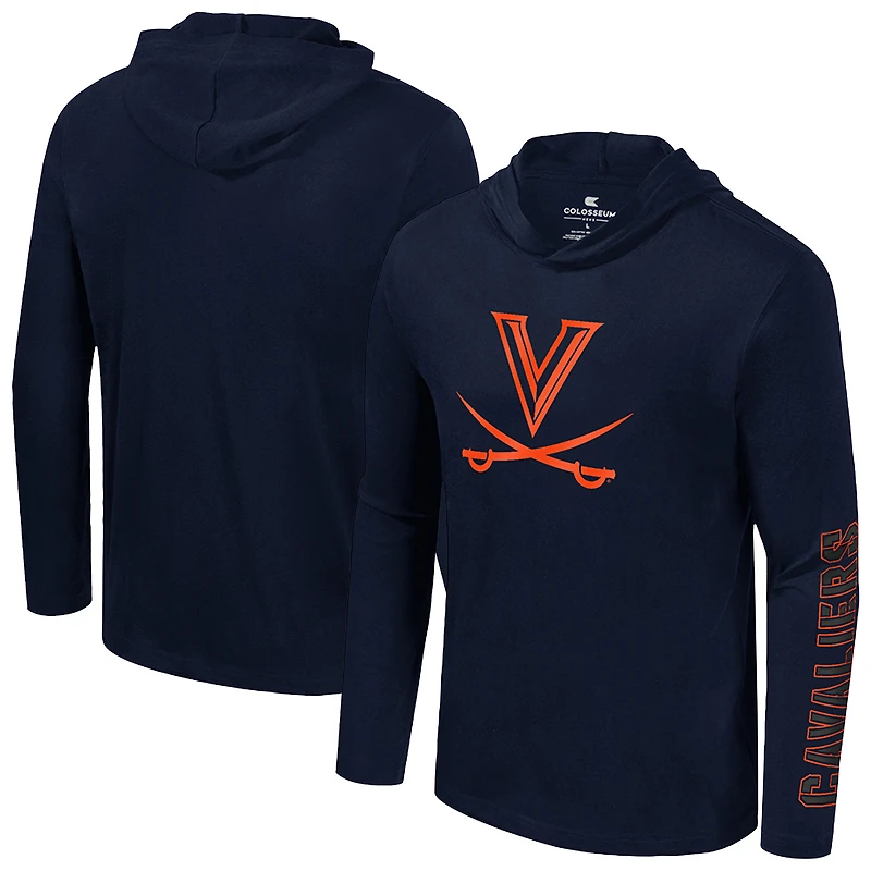 T-shirt à capuche et manches longues pour homme, bleu marine, Virginia Cavaliers, coloris pop, mélange actif