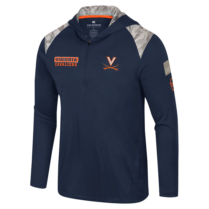 Veste à capuche fermeture éclair quart de tour pour homme Colosseum Navy Virginia Cavaliers OHT Military Appreciation