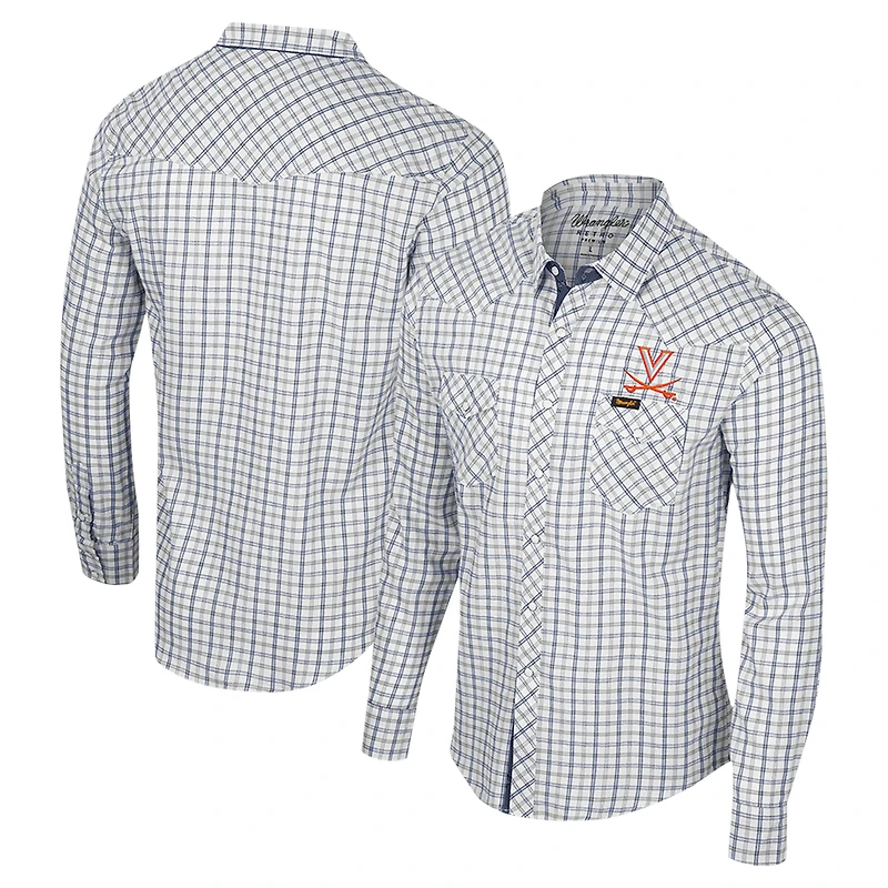 Men's Colosseum x Wrangler White Virginia Cavaliers Plaid Window Pane Long Sleeve Full-Snap Shirt