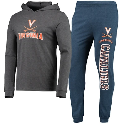 Men's Concepts Sport Navy/Heather Charcoal Virginia Cavaliers Meter Long Sleeve Hoodie Top & Jogger Pajama Set