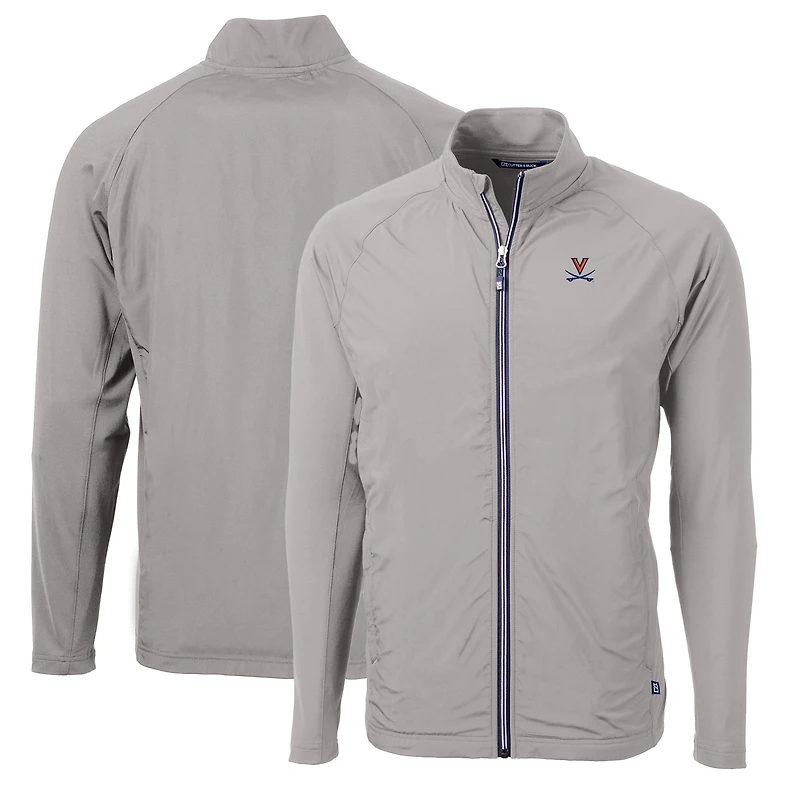 Men's Cutter & Buck Gray Virginia Cavaliers Big Tall Adapt Eco Knit Hybrid Recycled Full-Zip Jacket