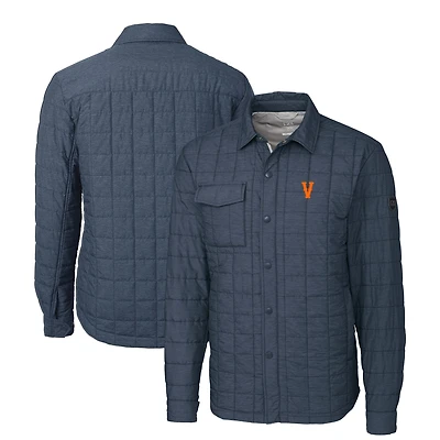 Men's Cutter & Buck Heather Navy Virginia Cavaliers Vintage Rainier PrimaLoft Eco Insulated Quilted Button-Up Shacket