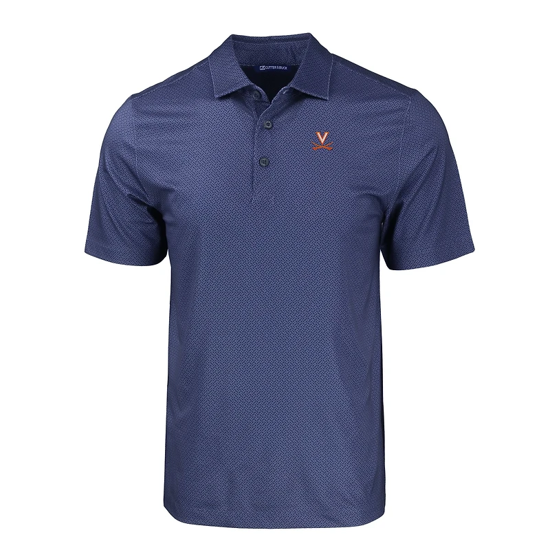 Men's Cutter & Buck Navy Virginia Cavaliers Pike Eco Tonal Geo Print Stretch Recycled Polo