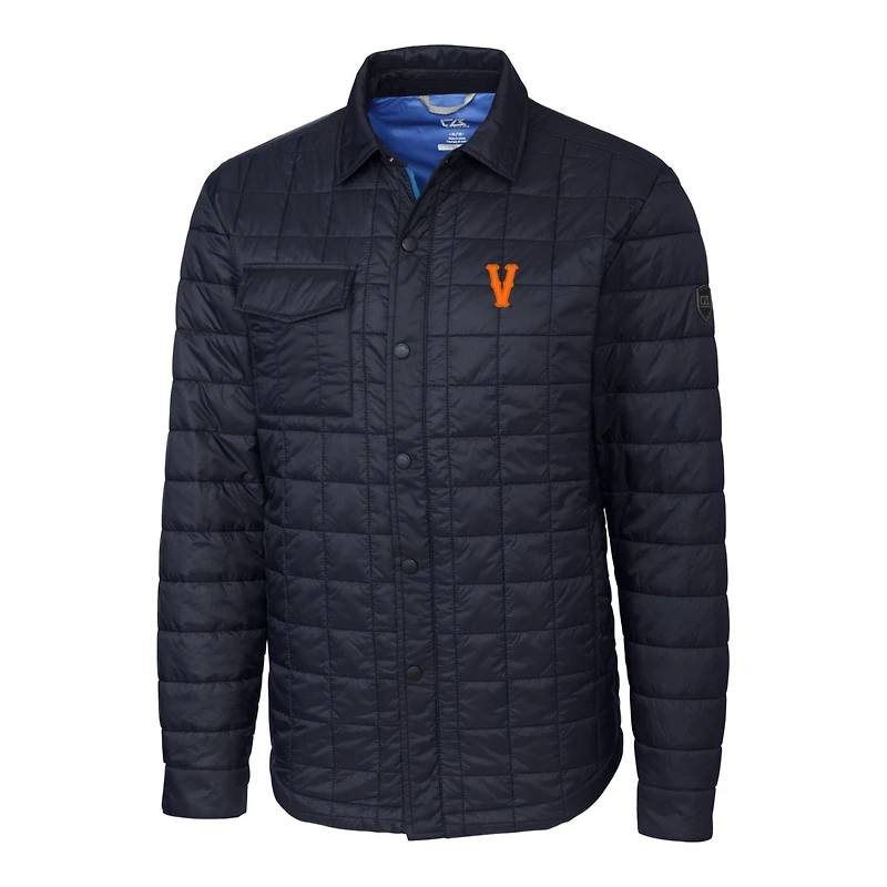 Men's Cutter & Buck Navy Virginia Cavaliers Vintage Rainier PrimaLoft Eco Insulated Quilted Button-Up Shacket