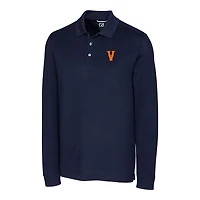 Men's Cutter & Buck Navy Virginia Cavaliers Vintage Vault Advantage Tri-Blend Pique Big Tall Long Sleeve Polo