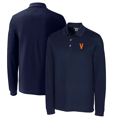 Men's Cutter & Buck Navy Virginia Cavaliers Vintage Vault Advantage Tri-Blend Pique Big Tall Long Sleeve Polo