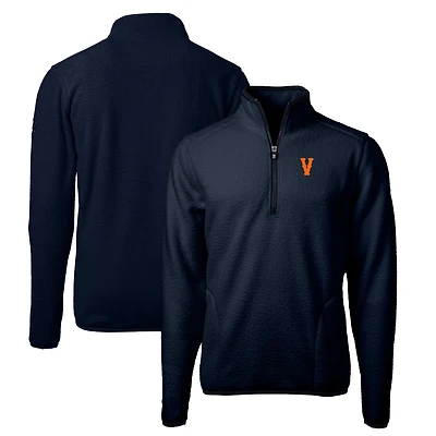 Haut à col zippé Cutter & Buck Navy Virginia Cavaliers Vintage Vault Cascade Eco Sherpa Fleece pour homme, grandes tailles