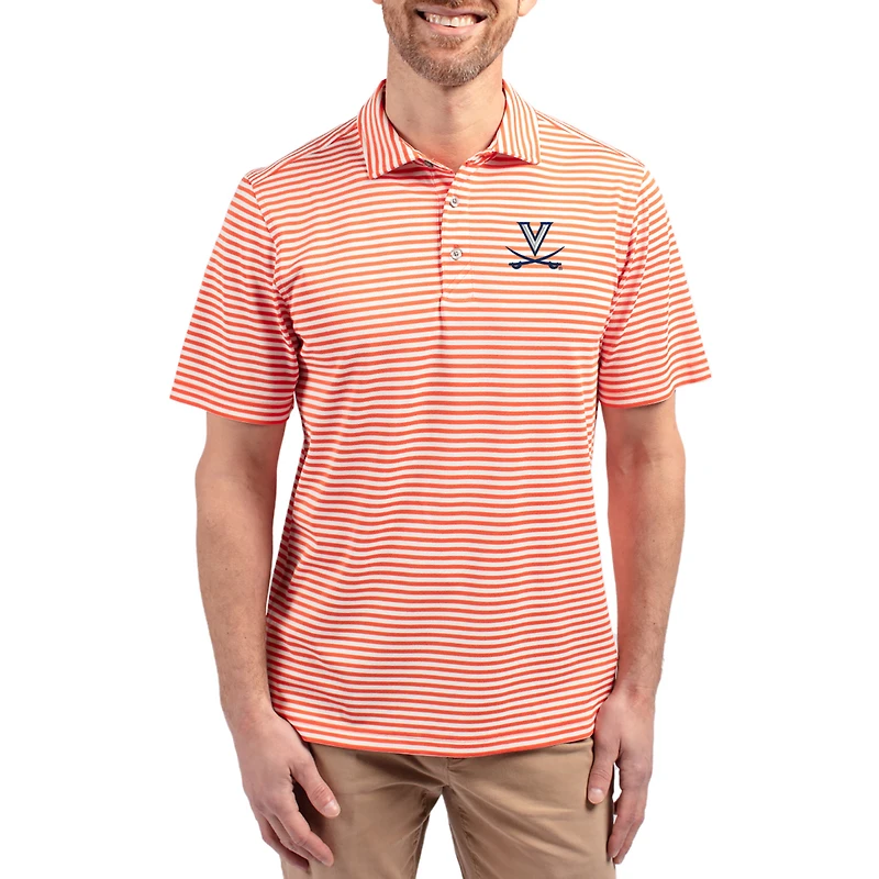 Men's Cutter & Buck Orange Virginia Cavaliers Virtue Eco Pique Stripe Recycled DryTec Polo