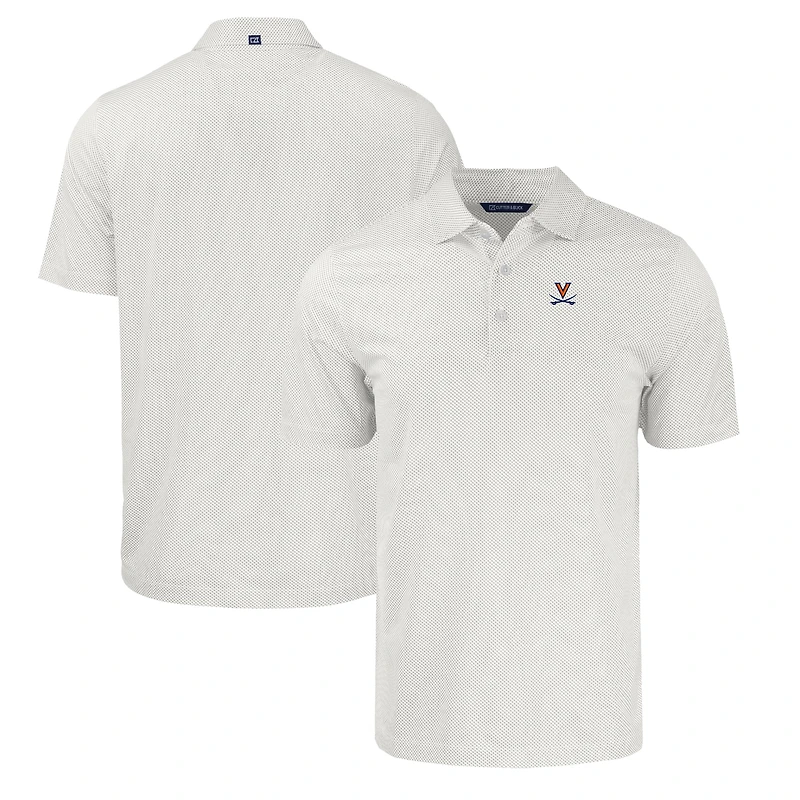 Men's Cutter & Buck White/Gray Virginia Cavaliers Pike Eco Symmetry Print Stretch Recycled Polo