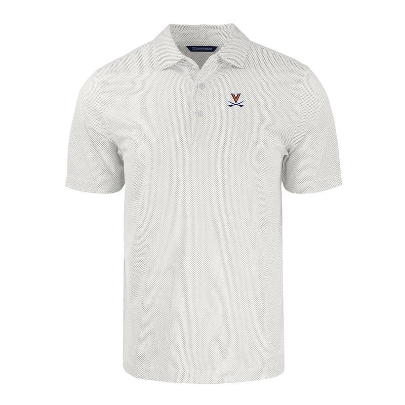 Men's Cutter & Buck White/Gray Virginia Cavaliers Pike Eco Symmetry Print Stretch Recycled Polo