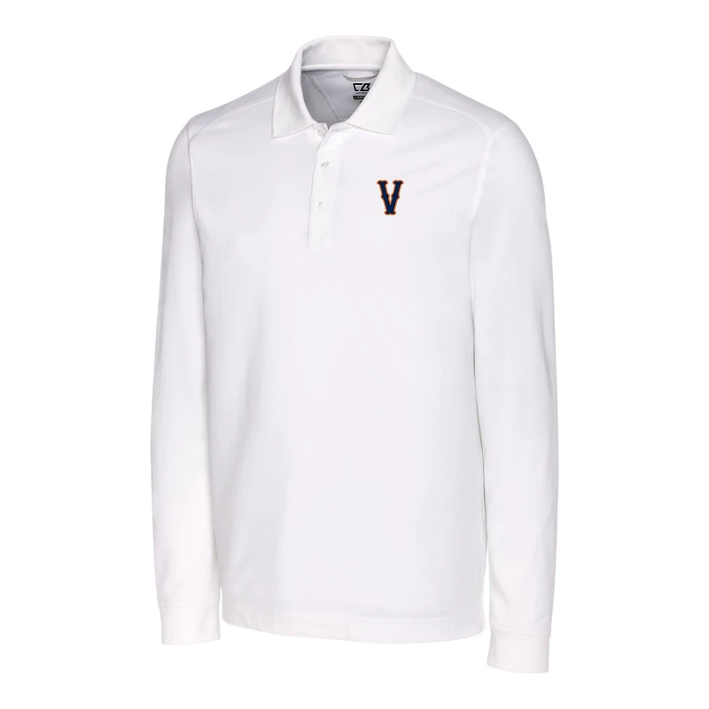 Men's Cutter & Buck White Virginia Cavaliers Vintage Vault Advantage Tri-Blend Pique Big Tall Long Sleeve Polo