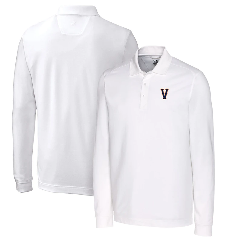Men's Cutter & Buck White Virginia Cavaliers Vintage Vault Advantage Tri-Blend Pique Big Tall Long Sleeve Polo