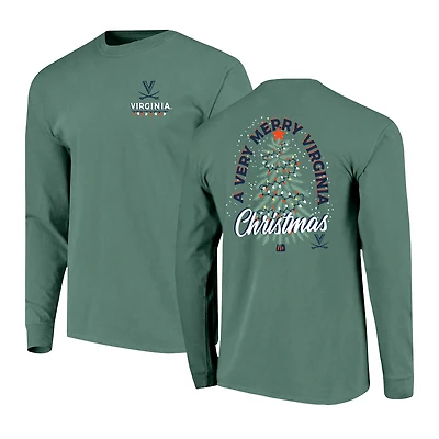 Men's  Green Virginia Cavaliers Comfort Colors Merry Christmas Tree Long Sleeve T-Shirt