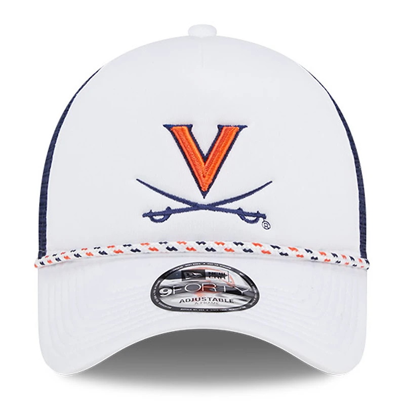 Casquette de camionneur réglable en mousse A-Frame 9FORTY New Era pour hommes, blanc/bleu marine, Virginia Cavaliers Court Sport
