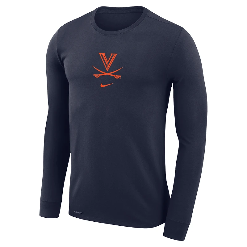 T-shirt de basket-ball Nike Navy Virginia Cavaliers Shootaround à manches longues pour homme